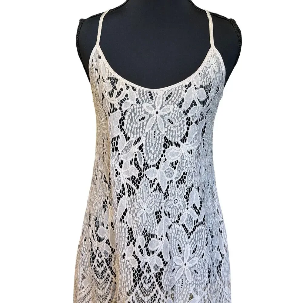 Vintage in bloom jonquil dusty baby pink lace slip lingerie tank mini dress S